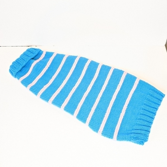 𝅺handmade hand knit turquoise striped dog sweater XL - Picture 1 of 6